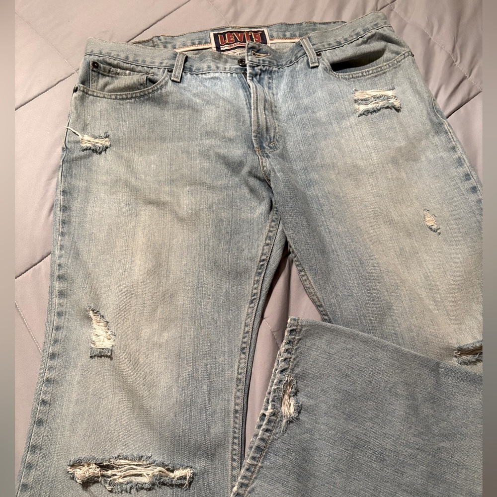 Levi's 527 Men's Low Boot Cut Light Blue Distressed Jeans